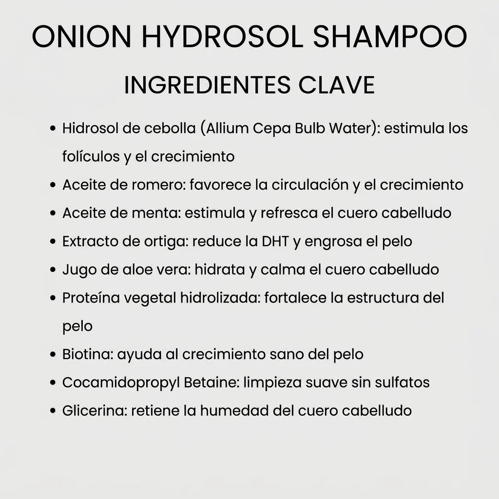 Ingredientes clave del Onion Hydrosol Shampoo