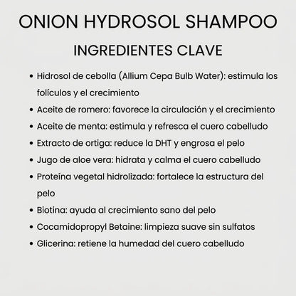 Ingredientes clave del Onion Hydrosol Shampoo